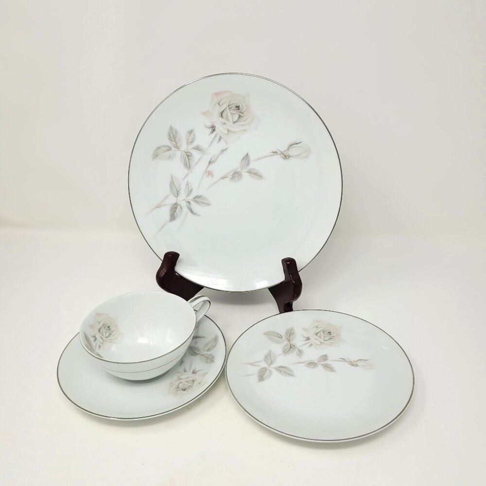 Noritake Melrose 4 Pc Place Setting China, Cup Saucer, Salad, B&B Plate Vintage